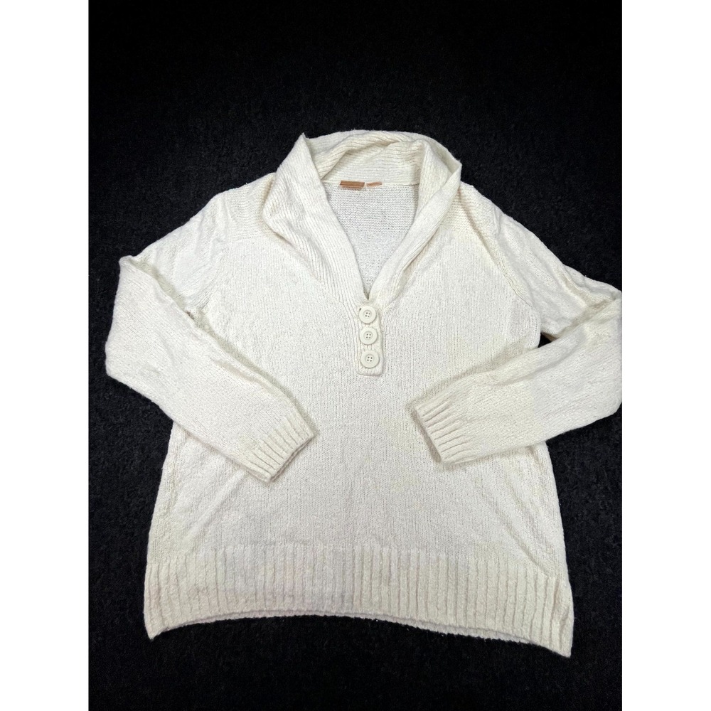 NorthCrest Classic Sweater Women XL Ivory Knit Shawl Collar Three Button Placket